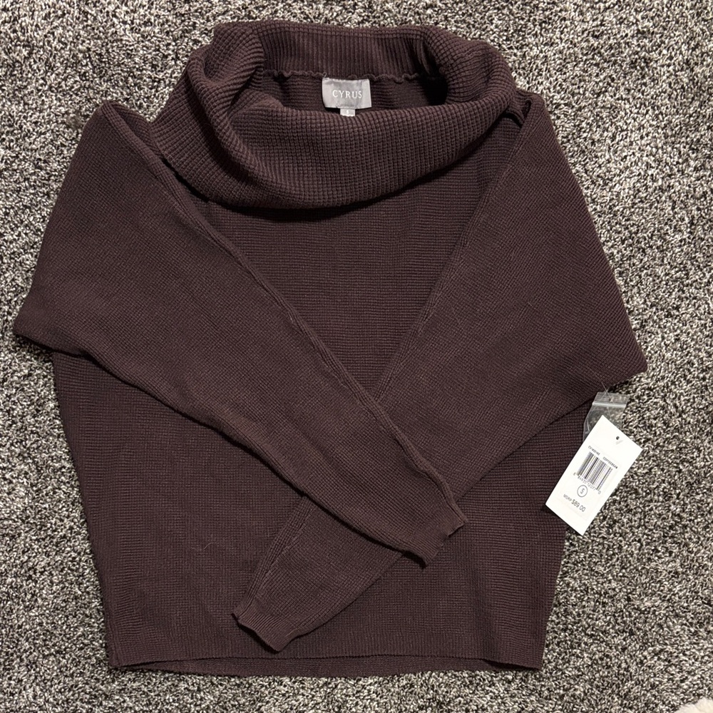 Cyrus Women's Deep Brown Cowl Neck Sweater Size S NWT